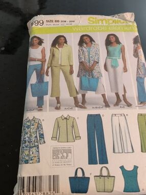 Simplicity Pattern 4699 Plus Sz 20W-28W Wardrobe Jacket Pants Top Tote bag